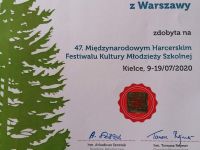 dyplom - zdobywcy JODŁY na Miedzynarodowym Harcerskim Festiwalu Kultury i Młodzieży Szkolnej 2020